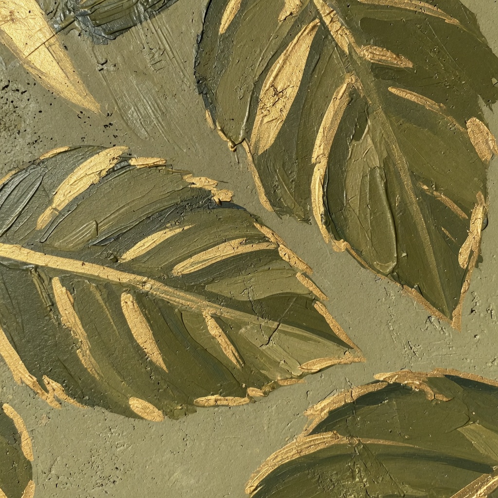 Close-up of painted botanical plaster