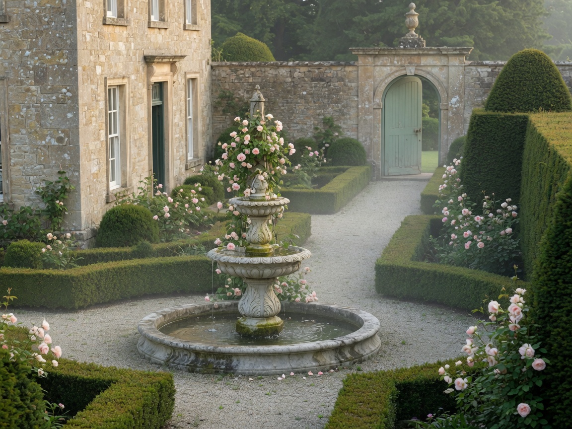 Walled garden with fountain